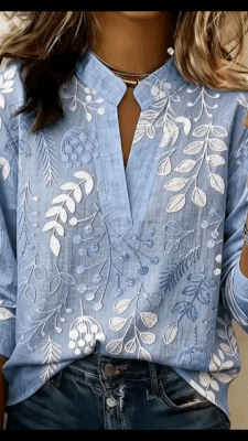 Embroidered V-Neck Linen Shirt