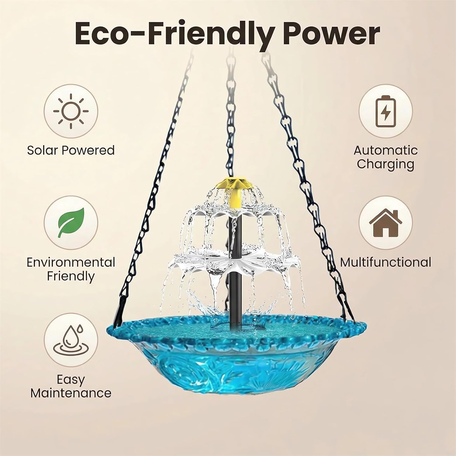 🔥Last 4 hours Hot Sale 50%-🐦Solar Cascade Hanging Bird Bath Fountain