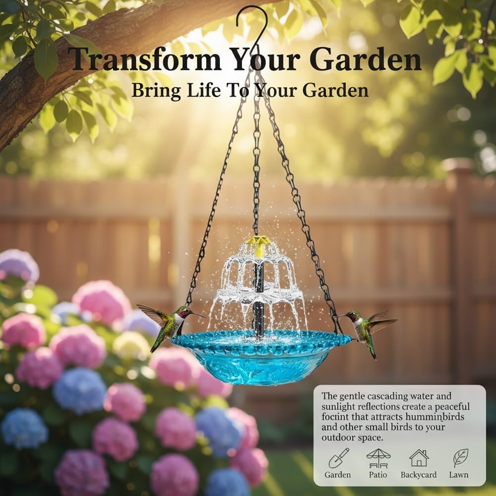 🔥Last 4 hours Hot Sale 50%-🐦Solar Cascade Hanging Bird Bath Fountain