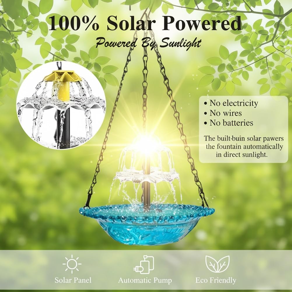 🔥Last 4 hours Hot Sale 50%-🐦Solar Cascade Hanging Bird Bath Fountain