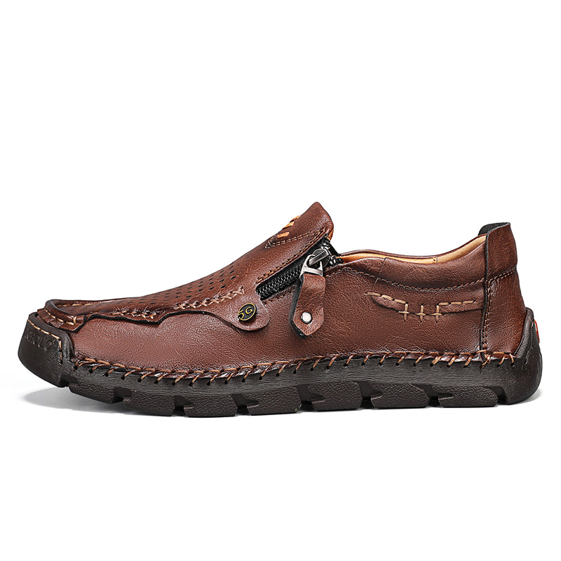 ⏰ Limited-Time 70% OFF –Men’s Breathable Leather Loafers with Easy Zip – Wide Toe, Arch Support, Waterproof, Pressure Relief, Non-Slip Comfort for Everyday & Travel