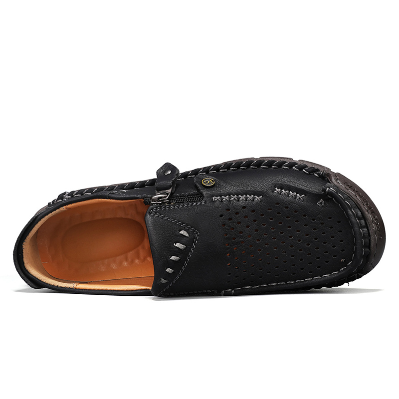 ⏰ Limited-Time 70% OFF –Men’s Breathable Leather Loafers with Easy Zip – Wide Toe, Arch Support, Waterproof, Pressure Relief, Non-Slip Comfort for Everyday & Travel