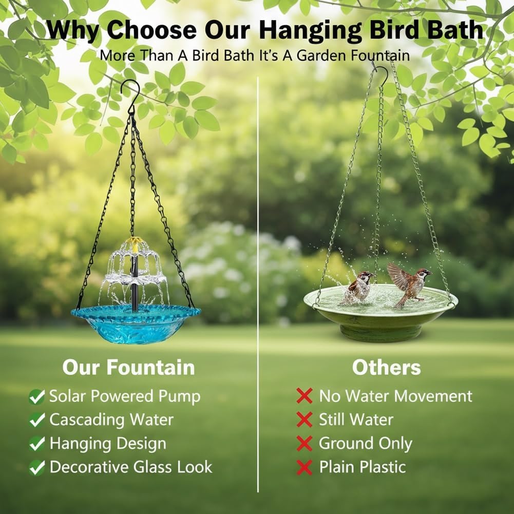 🔥Last 4 hours Hot Sale 50%-🐦Solar Cascade Hanging Bird Bath Fountain