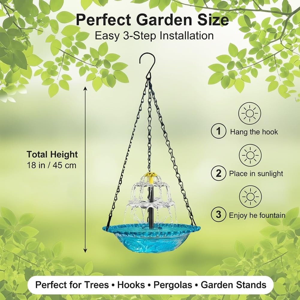 🔥Last 4 hours Hot Sale 50%-🐦Solar Cascade Hanging Bird Bath Fountain