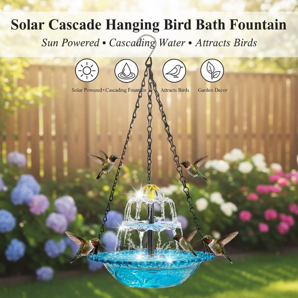 🔥Last 4 hours Hot Sale 50%-🐦Solar Cascade Hanging Bird Bath Fountain