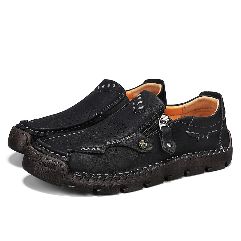 ⏰ Limited-Time 70% OFF –Men’s Breathable Leather Loafers with Easy Zip – Wide Toe, Arch Support, Waterproof, Pressure Relief, Non-Slip Comfort for Everyday & Travel