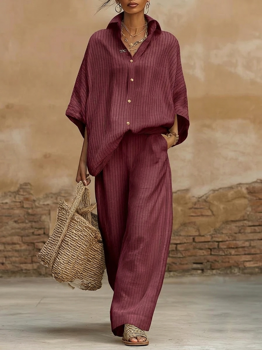 New Arrivals🔥Women's Elegant Classic Striped Shirt And Wide-leg Pants Two-piece Set