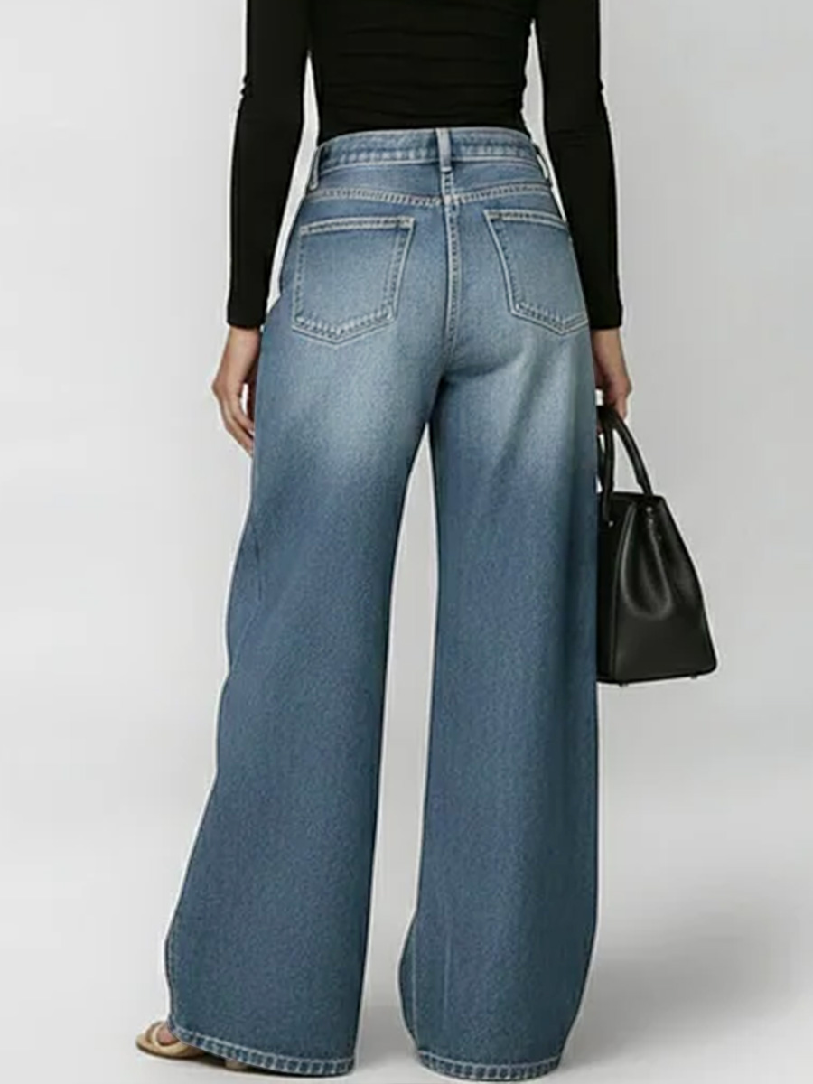 Women's New High-waisted Casual Loose Wide-leg Jeans