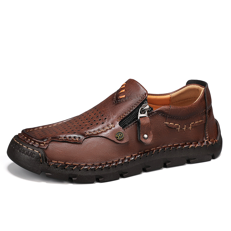 ⏰ Limited-Time 70% OFF –Men’s Breathable Leather Loafers with Easy Zip – Wide Toe, Arch Support, Waterproof, Pressure Relief, Non-Slip Comfort for Everyday & Travel