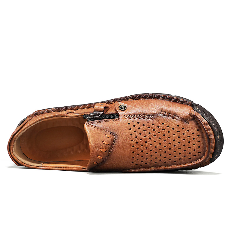 ⏰ Limited-Time 70% OFF –Men’s Breathable Leather Loafers with Easy Zip – Wide Toe, Arch Support, Waterproof, Pressure Relief, Non-Slip Comfort for Everyday & Travel