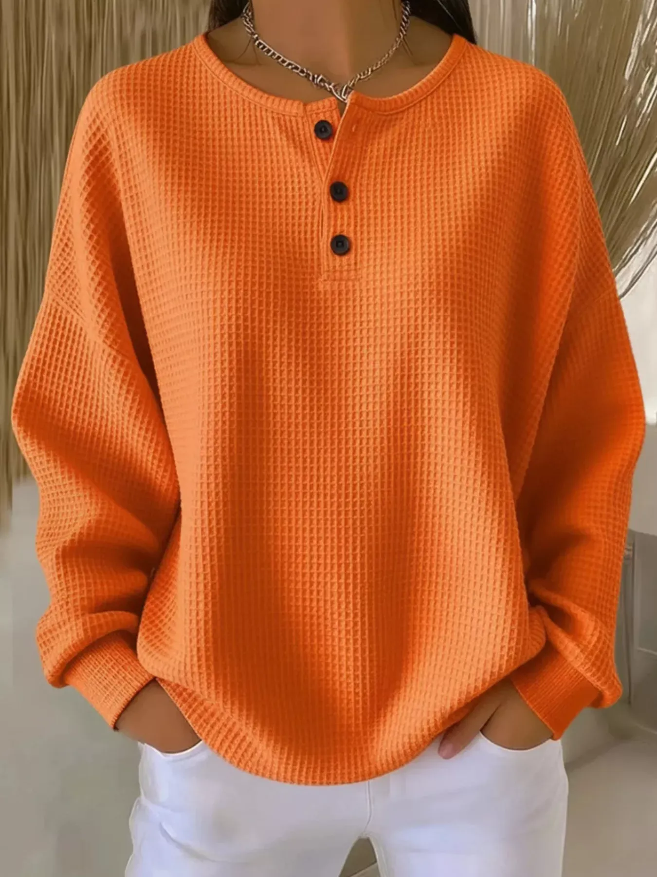 Casual Waffle Henry Collar Sweatshirt