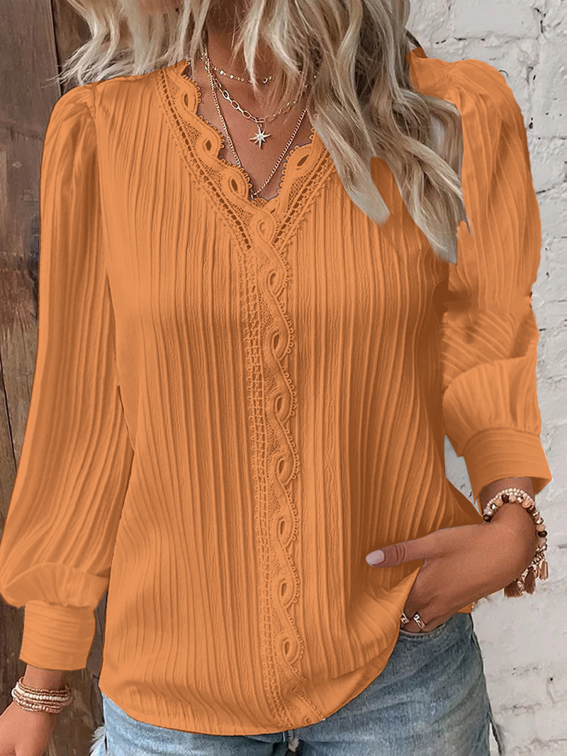 Women’s Elegant Solid Hollow Out Lace Blouse Summer Casual Loose Short Sleeve Shirt