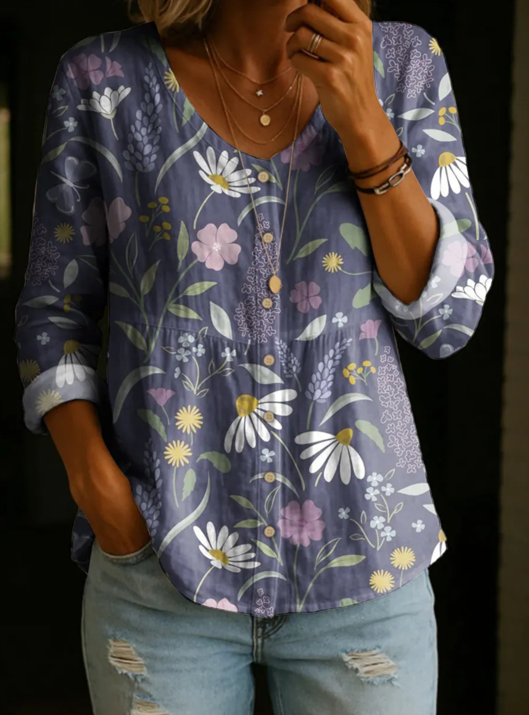 New Arrivals🔥 Women's Vintage Flower Art Print Linen Cotton Shirt