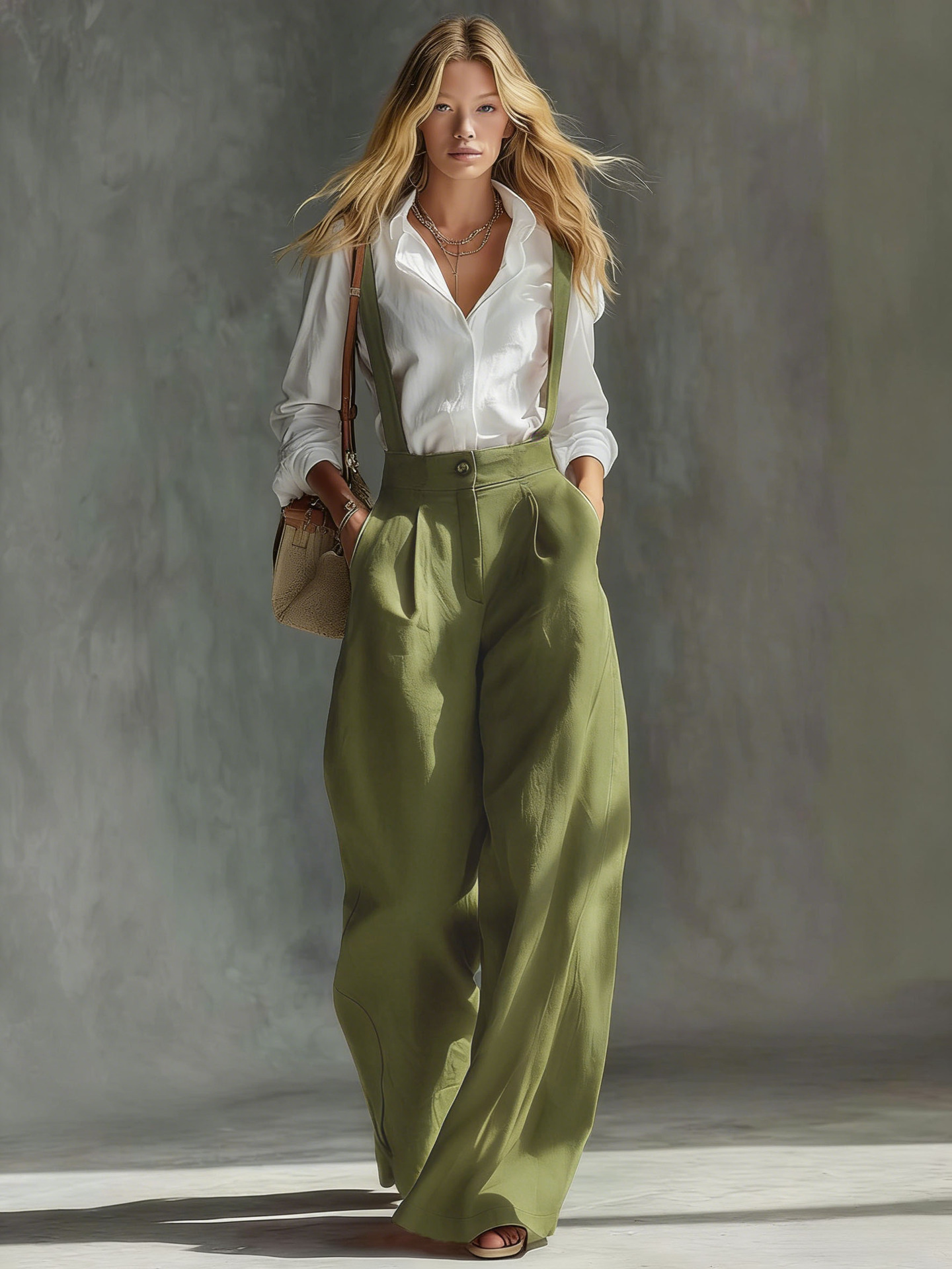 2026 New Style High-Waisted Pants, Elegant Retro Versatile Solid Color Wide-Leg Pants Overalls