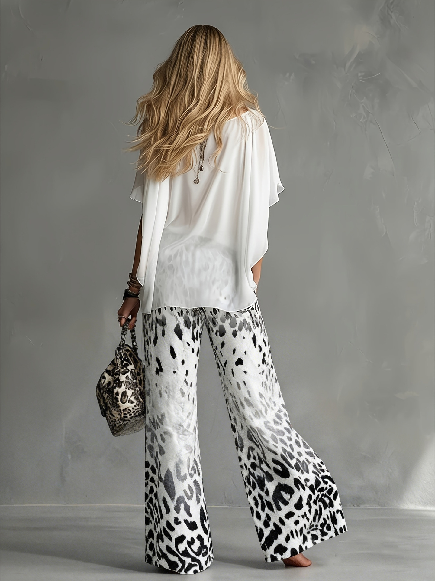 New Arrivals🔥 Modern And Stylish White T-shirt And Leopard Print Chiffon Pants Set
