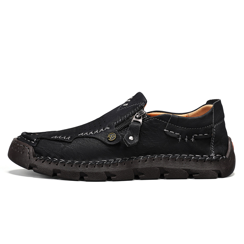 ⏰ Limited-Time 70% OFF –Men’s Breathable Leather Loafers with Easy Zip – Wide Toe, Arch Support, Waterproof, Pressure Relief, Non-Slip Comfort for Everyday & Travel