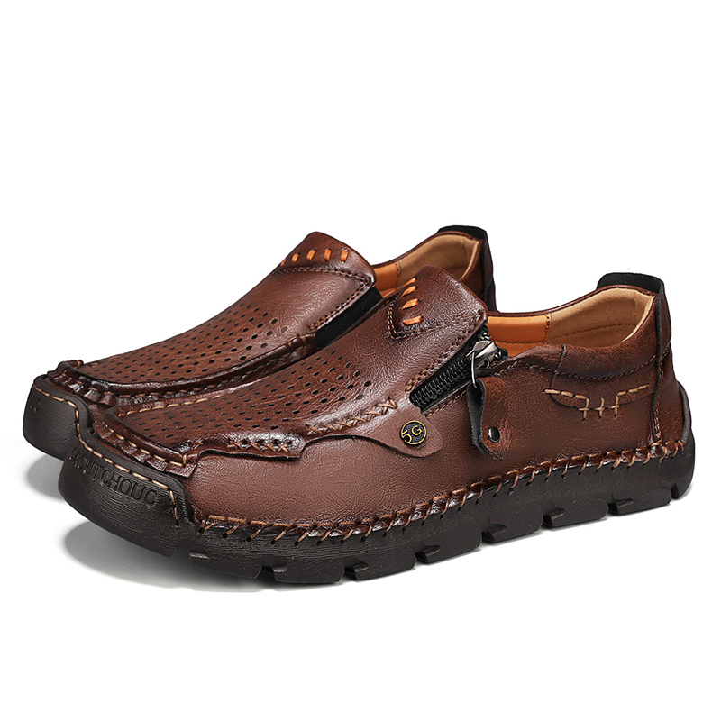 ⏰ Limited-Time 70% OFF –Men’s Breathable Leather Loafers with Easy Zip – Wide Toe, Arch Support, Waterproof, Pressure Relief, Non-Slip Comfort for Everyday & Travel