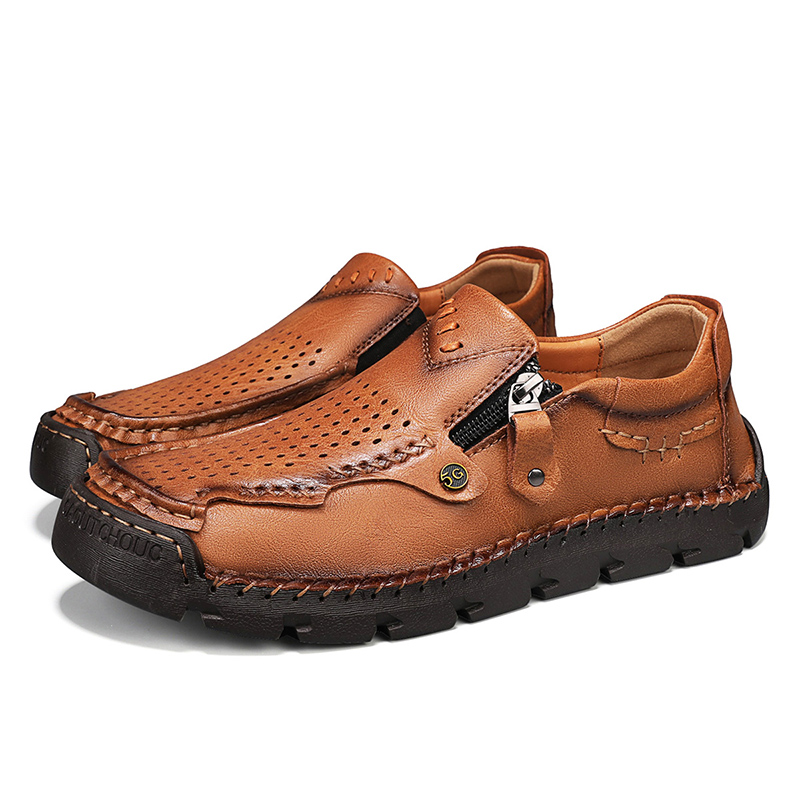⏰ Limited-Time 70% OFF –Men’s Breathable Leather Loafers with Easy Zip – Wide Toe, Arch Support, Waterproof, Pressure Relief, Non-Slip Comfort for Everyday & Travel