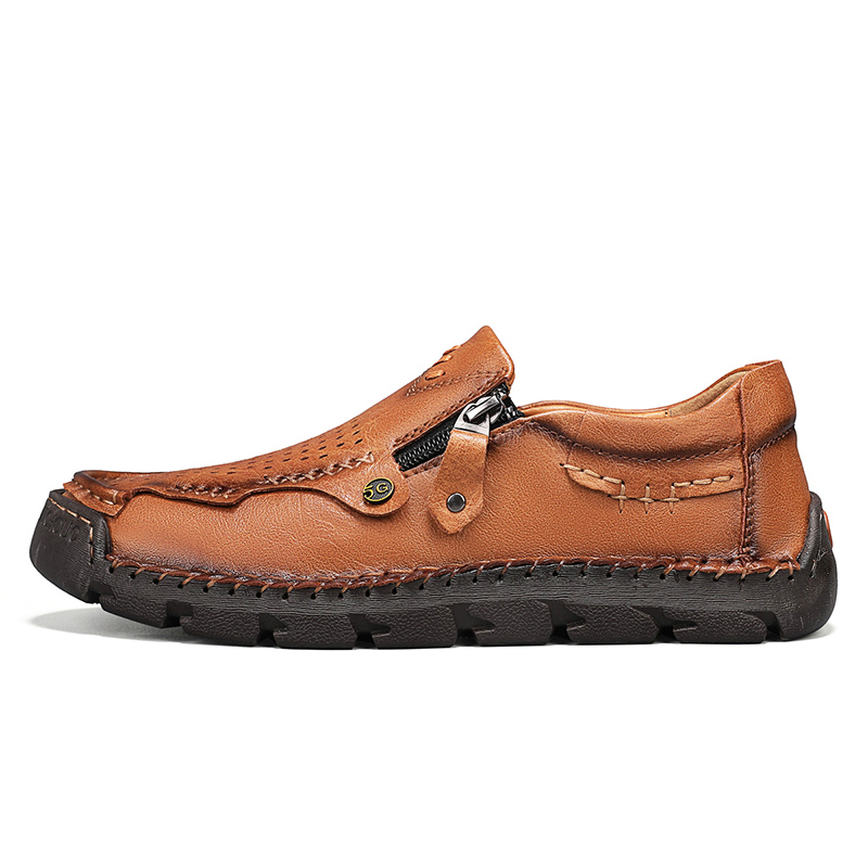 ⏰ Limited-Time 70% OFF –Men’s Breathable Leather Loafers with Easy Zip – Wide Toe, Arch Support, Waterproof, Pressure Relief, Non-Slip Comfort for Everyday & Travel