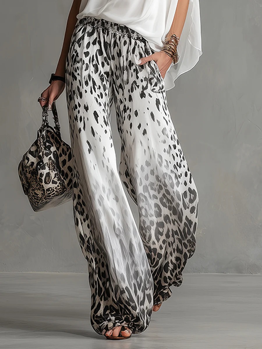 New Arrivals🔥 Modern And Stylish White T-shirt And Leopard Print Chiffon Pants Set