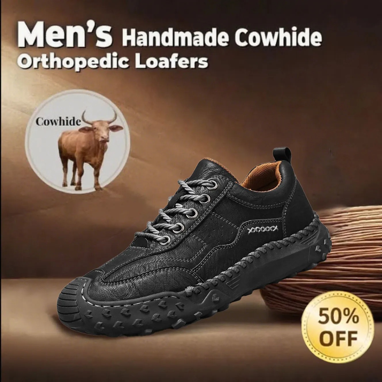 ⏰ 50% off -Men's Oanvor genuine leather non-slip orthopedic shoes
