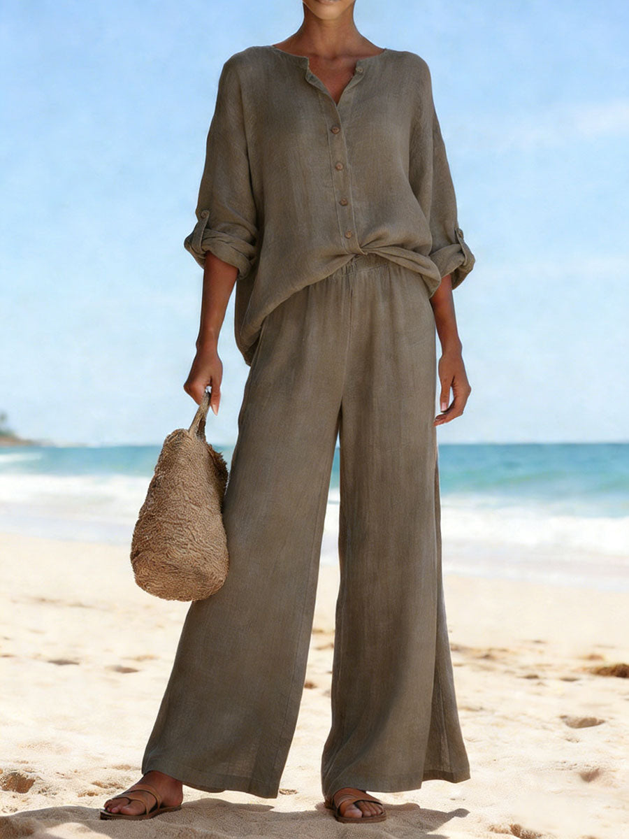NEW🔥Women's Casual And Cozy Minimalist Linen Two-piece Set
