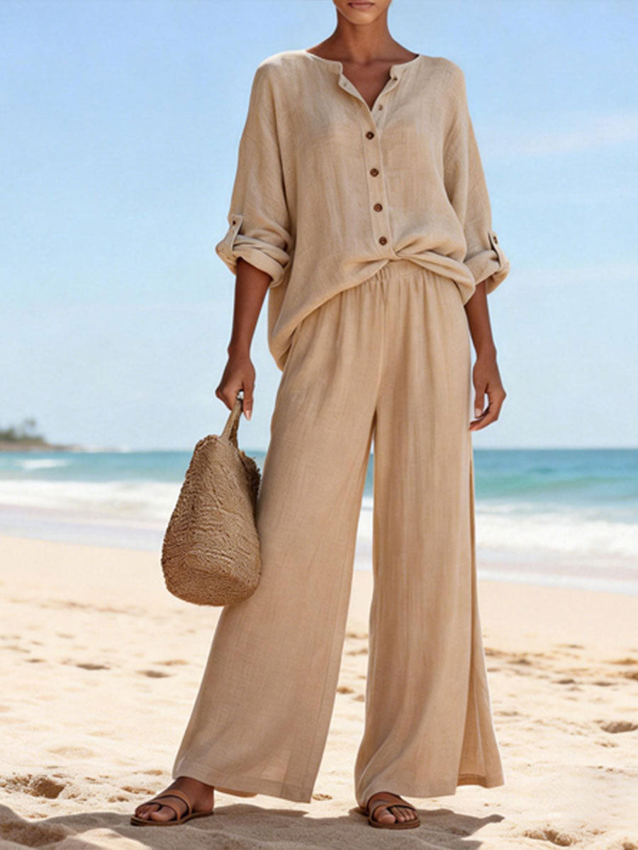 NEW🔥Women's Casual And Cozy Minimalist Linen Two-piece Set