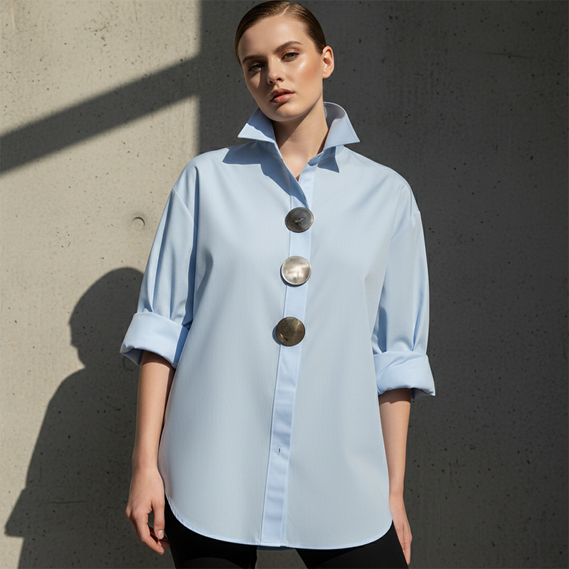 Women's Oversized Button-Down Shirt with Statement Buttons