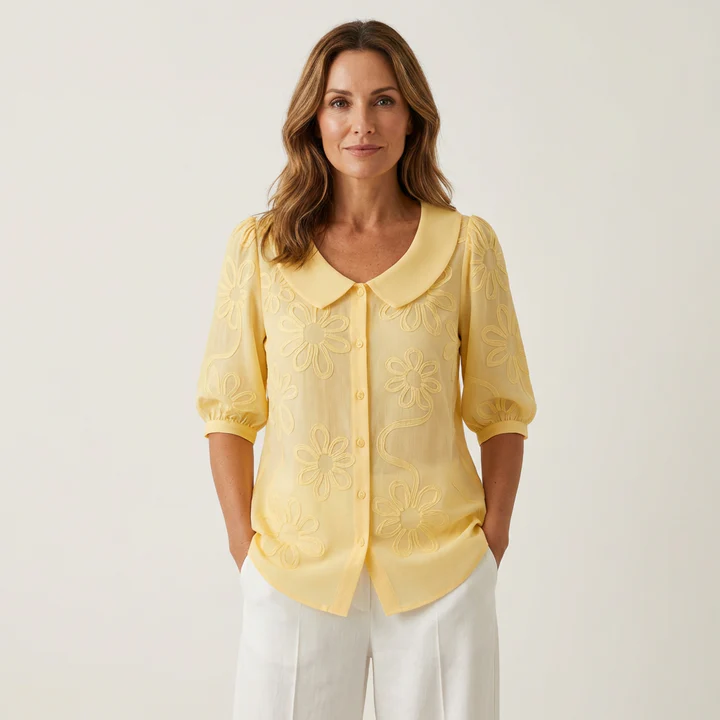 Vintage Peter Pan Collar Embroidered Floral Shirt