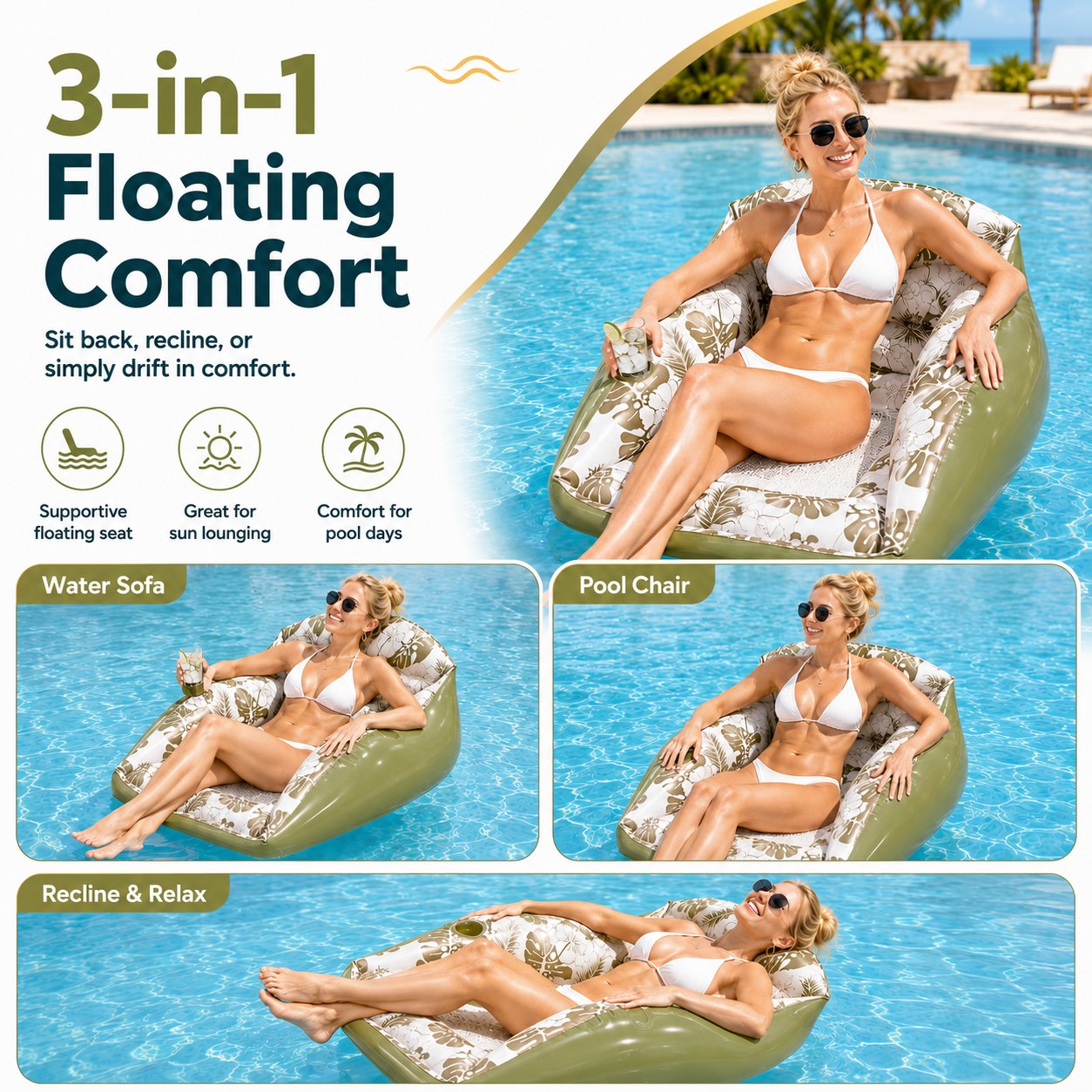 3-in-1 Inflatable Pool Lounge Sofa