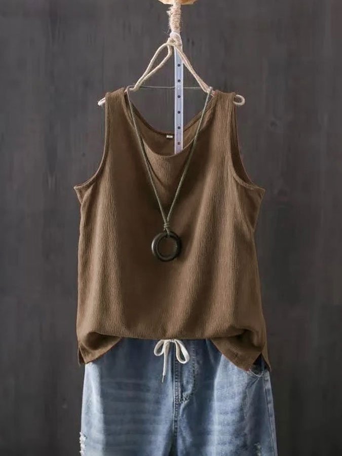 Women's Pure Color Casual Cotton Linen Vest