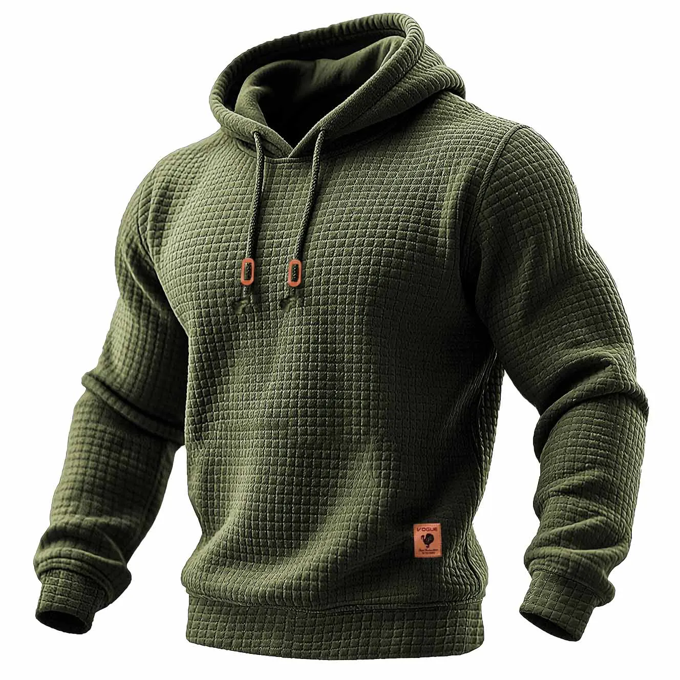 Men's Quilted Waffle Outdoor Sports Solid Color Long Sleeve Daily Tops Hoodie