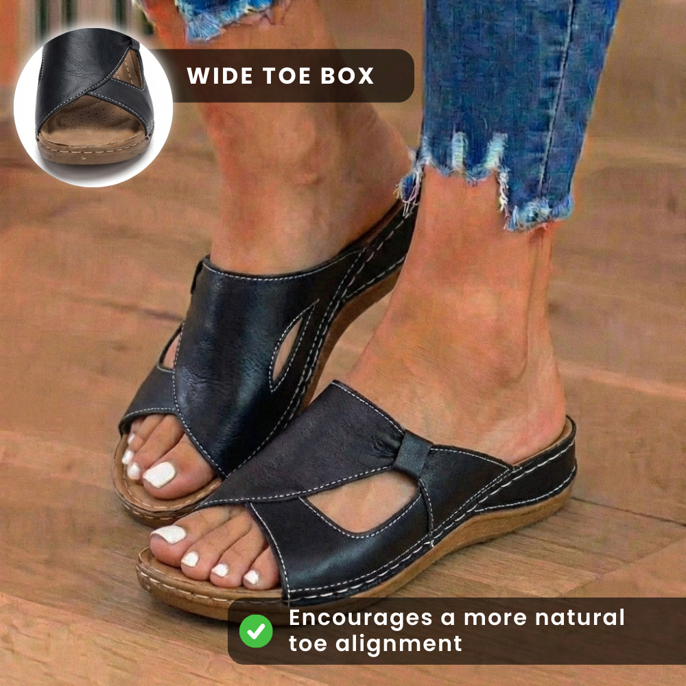 🔥LAST DAY 70% OFF🔥 Orthopedic Leather Crossover Slide Sandals - Contrast Stitching Detail
