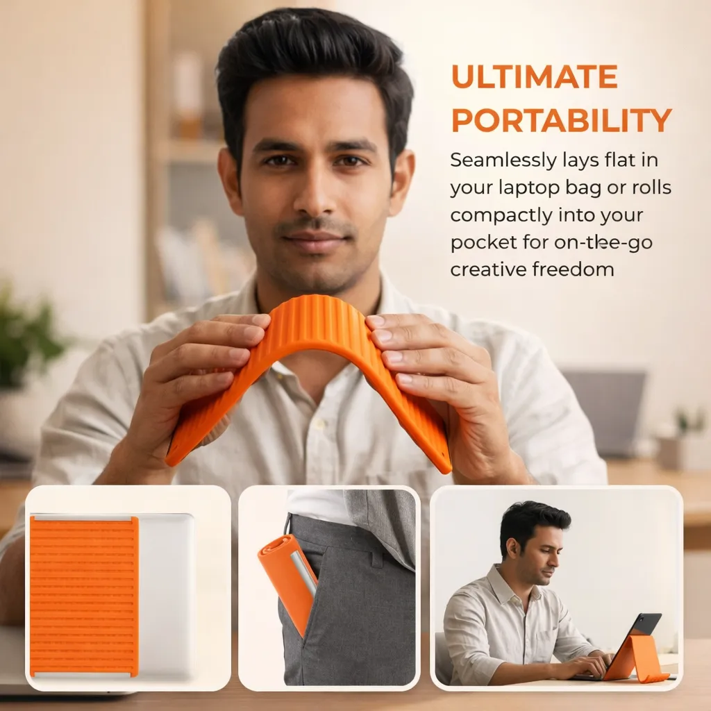 Ergonomic stand for phone, tablet and laptop