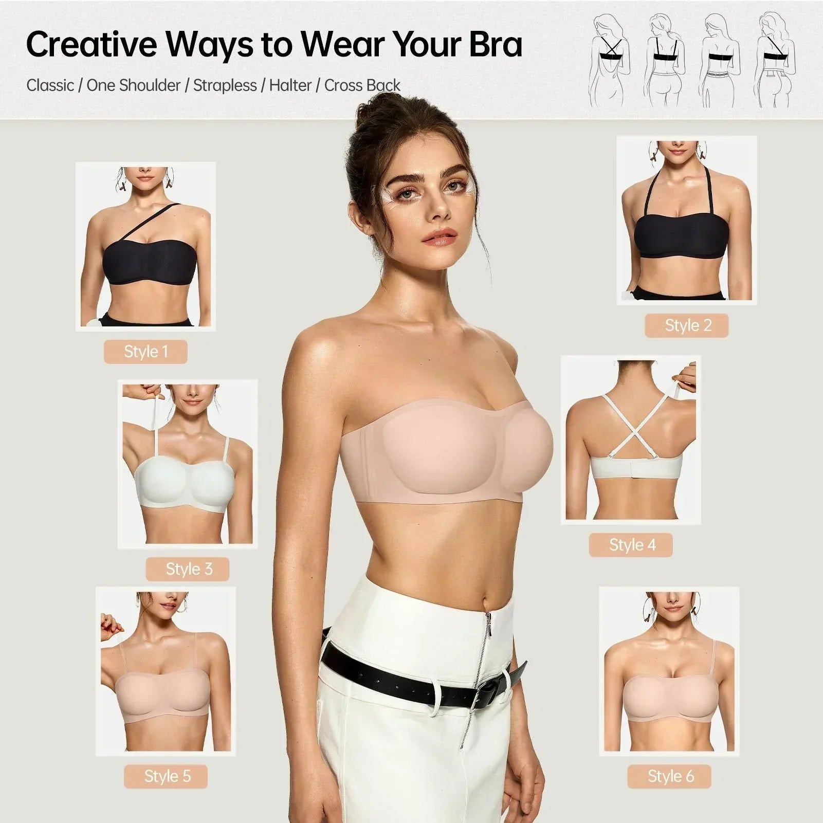 ⛱️Last Day Special Price ￡7.99!!💞Womens Strapless Bras Push Up Bandeau Bra Non Slip Wireless Supportive Padded Bras Seamless Comfortable Tube Jelly Bra