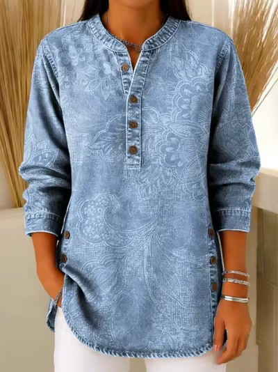 NEW🔥Women's V-neck short-sleeved Casual Button-up Loose Denim Top