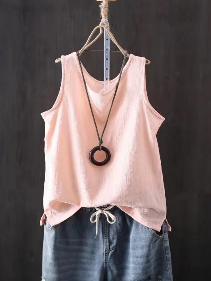 Women's Pure Color Casual Cotton Linen Vest