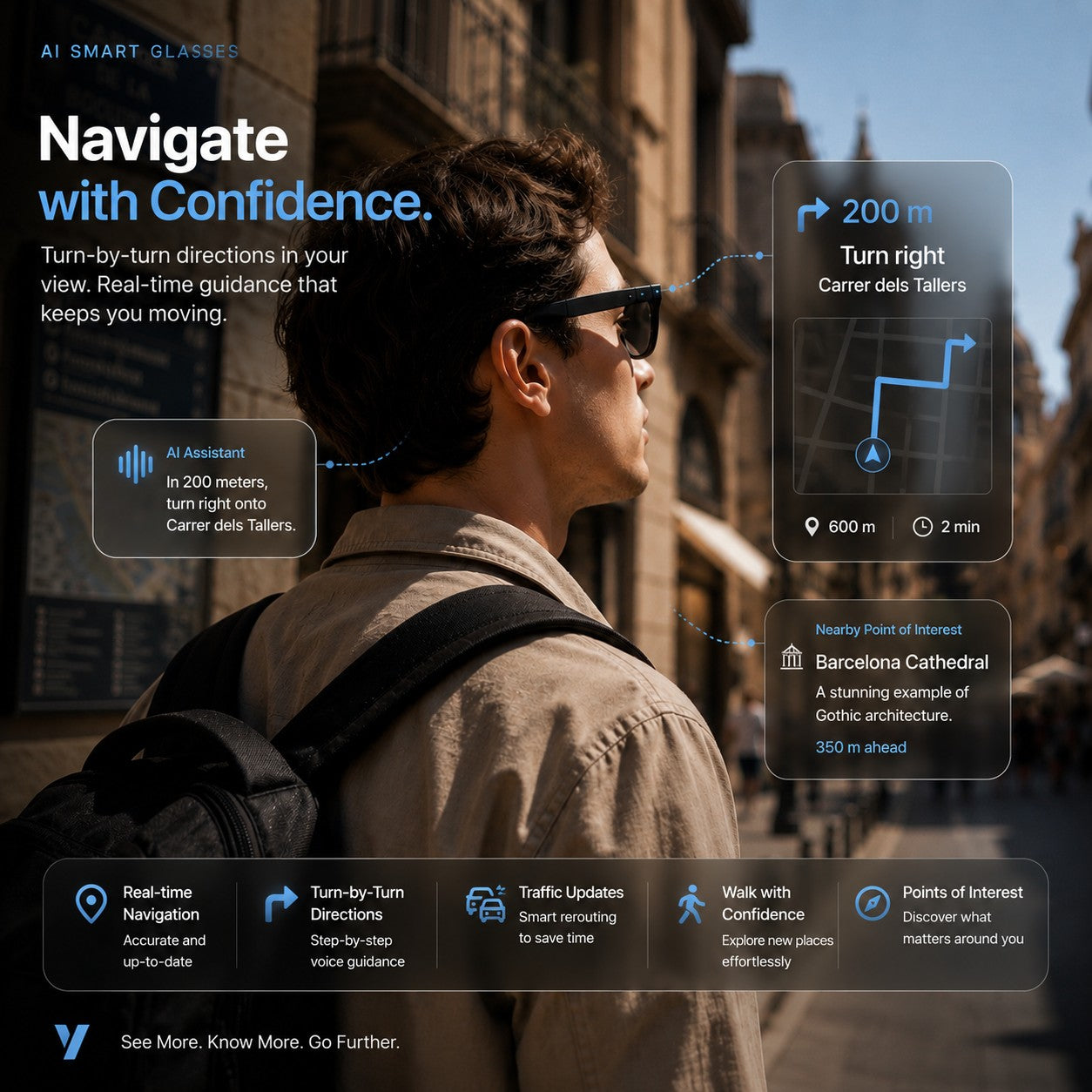 Smart glasses navigation while traveling