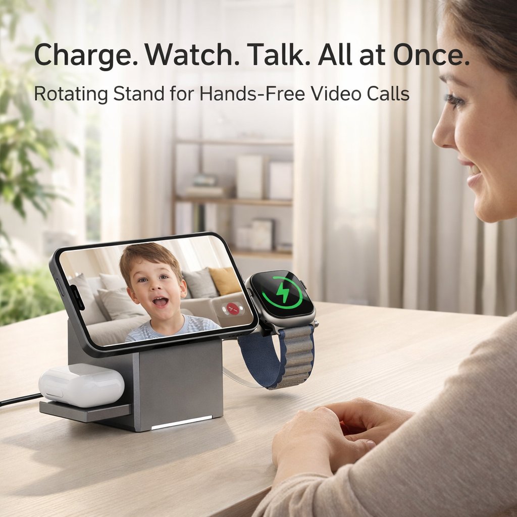 ⚡ 3-in-1 Portable Magnetic Wireless Charging Stand
