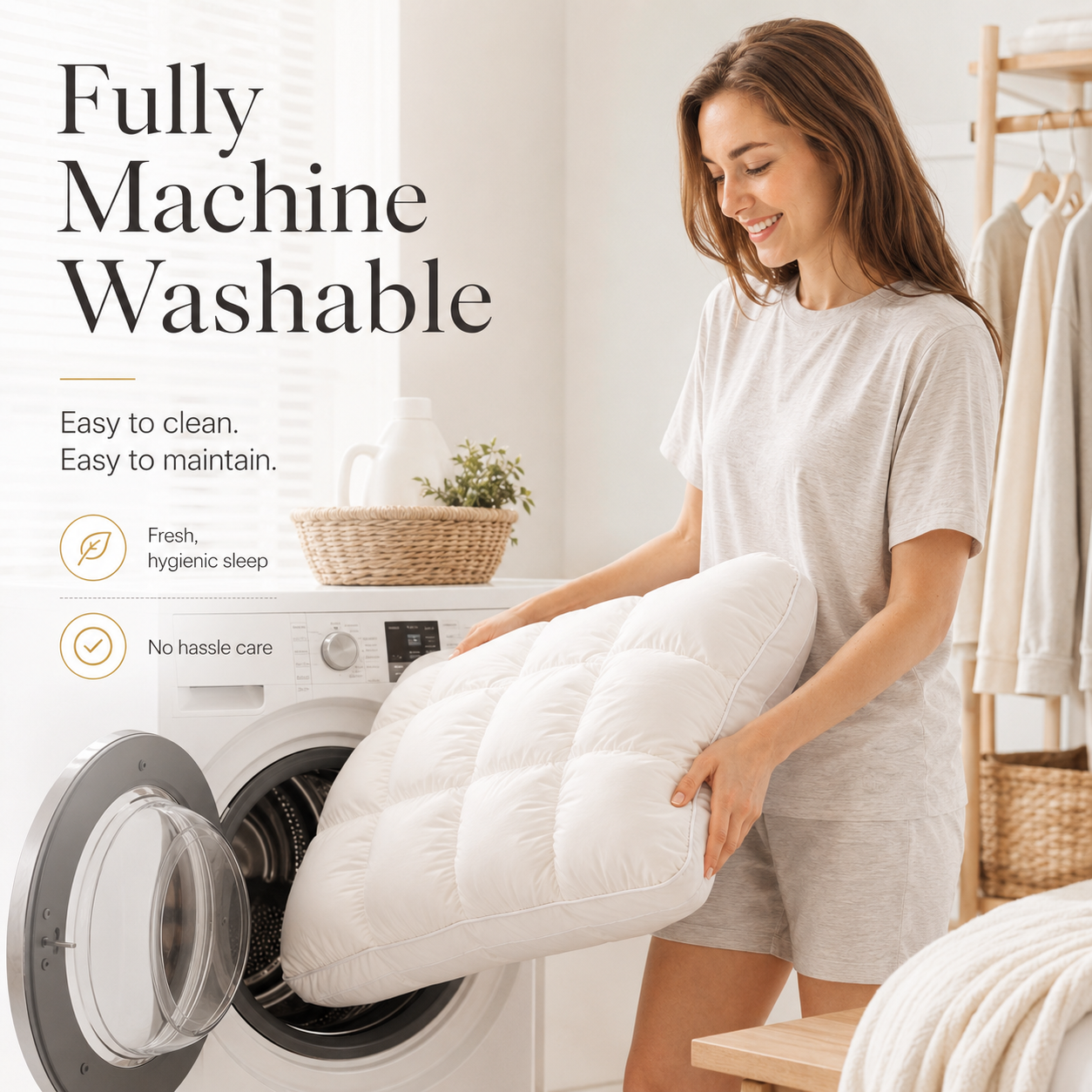 Machine washable fluffy pillow easy care