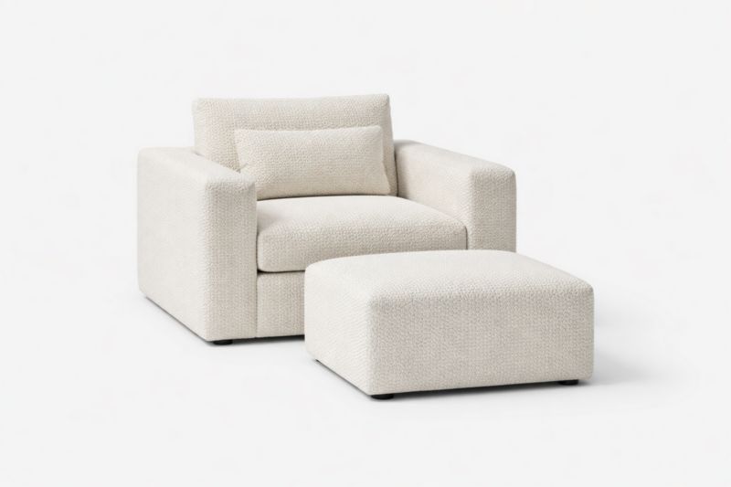 Fauteuil en Tissu avec Repose-pieds Blanc Crème