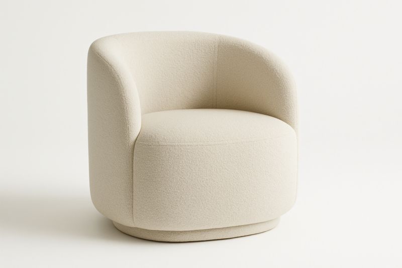 Fauteuil en hévéa massif avec tissu bouclé et rembourrage en mousse – 70×75×75 cm