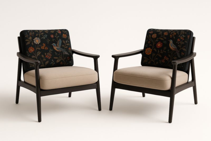 Lot de 2 Fauteuils en Bois Massif Imprimé Floral