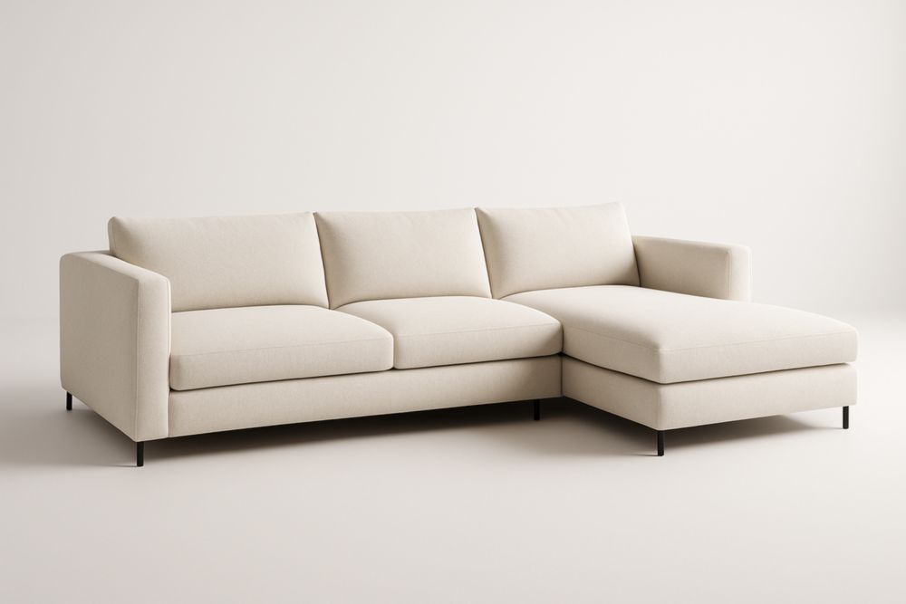 Canapé d'angle en tissu polyester beige avec structure en acier