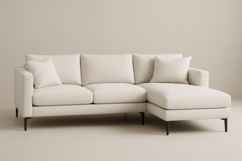 Canapé d'angle en tissu polyester avec méridienne en Beige