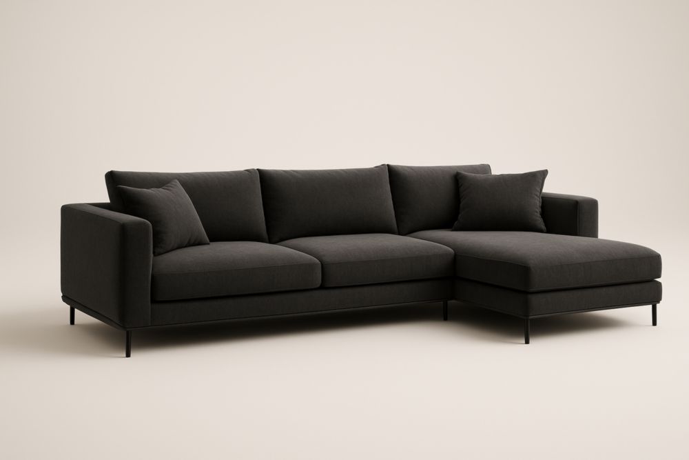 Canapé d'angle en tissu polyester avec pieds en acier anthracite