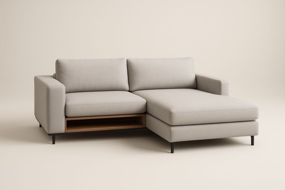 Canapé d'angle en tissu polyester  avec rangement intégré