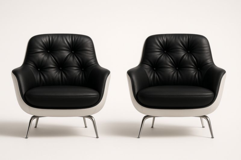 Paire de Fauteuils en Similicuir Noir avec Pieds en Métal