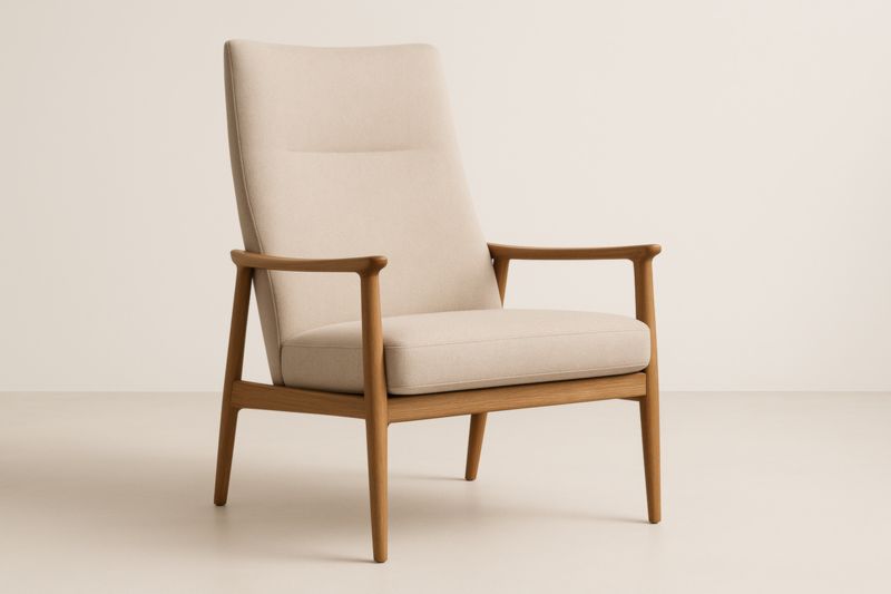 Fauteuil en bois de hêtre et tissu beige