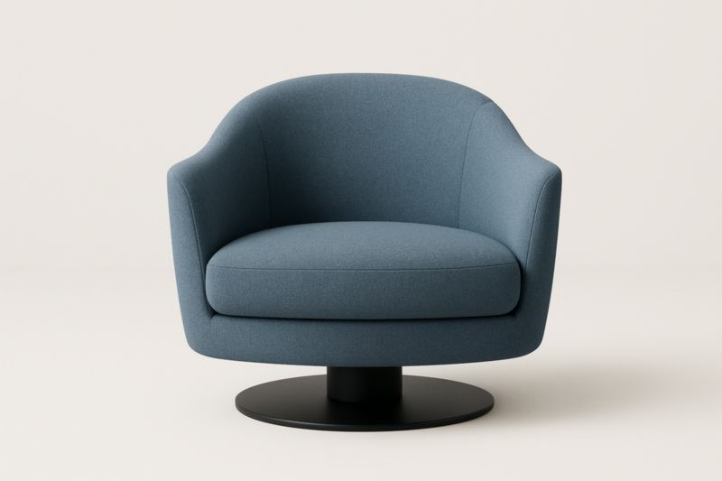 Fauteuil pivotant en tissu polyester bleu avec base en acier